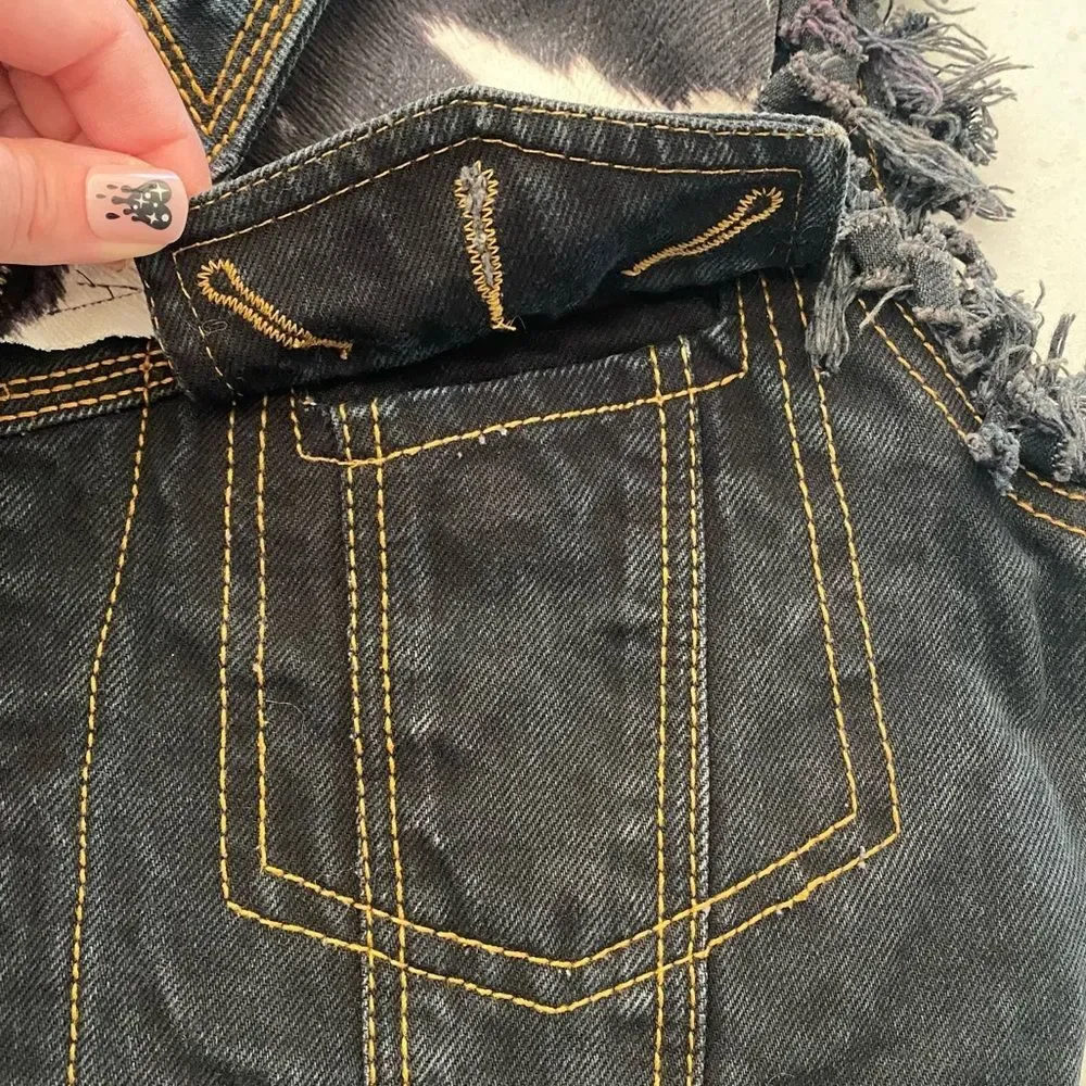 Y2K Frayed Denim Vest With Upcycled Marilyn Skeleton Image Black Size 6